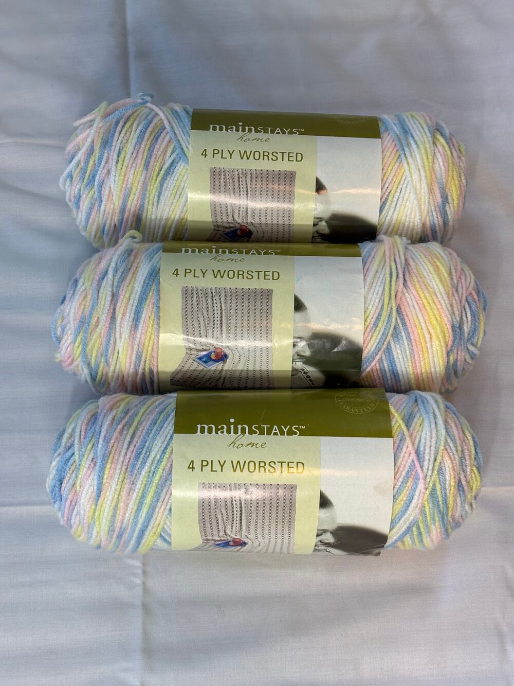 Mainstays Home 4 Ply Worsted Baby Print Yarn Lot 3 Skeins